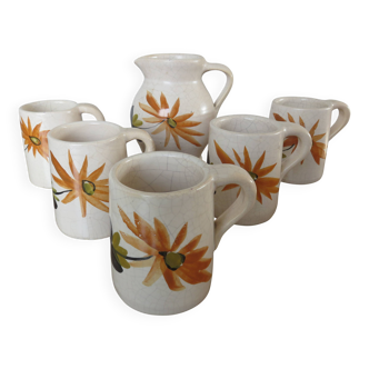 Ceramic cracked orangeade service, floral pattern from the 60s.