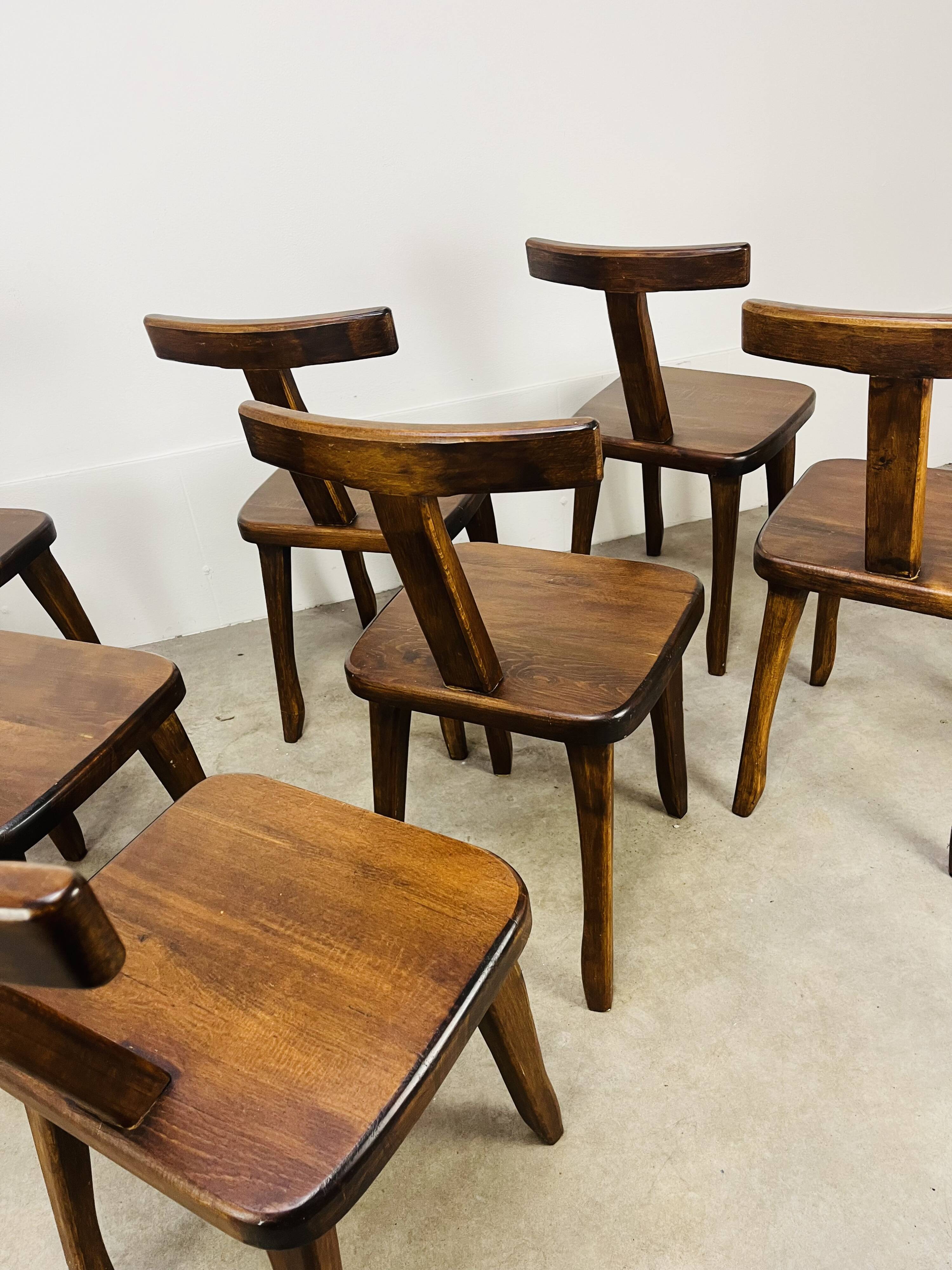 9 brutalist T chairs by Aranjou, Olavi Hänninen