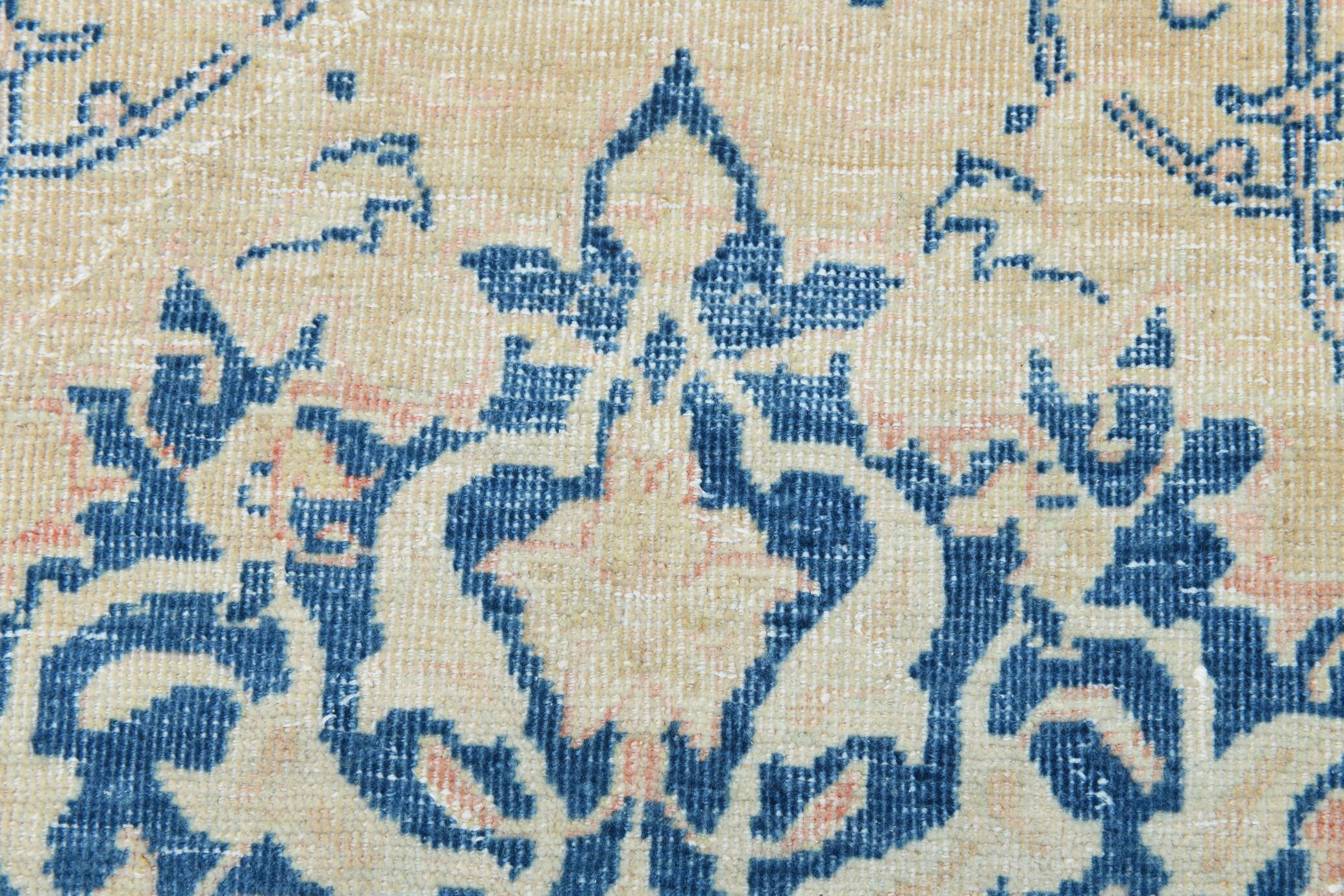 Tapis persan vintage beige et bleu à médaillon floral, 300x393 cm