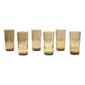 6 verres hauts striés en verre fumé