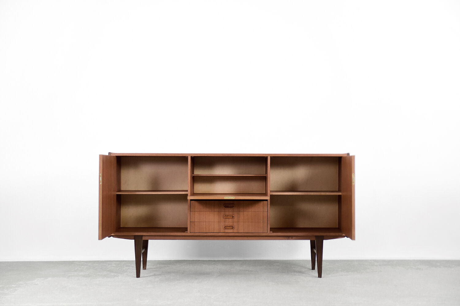 Scandinavian classic teak high sideboard with drawers, 1960s