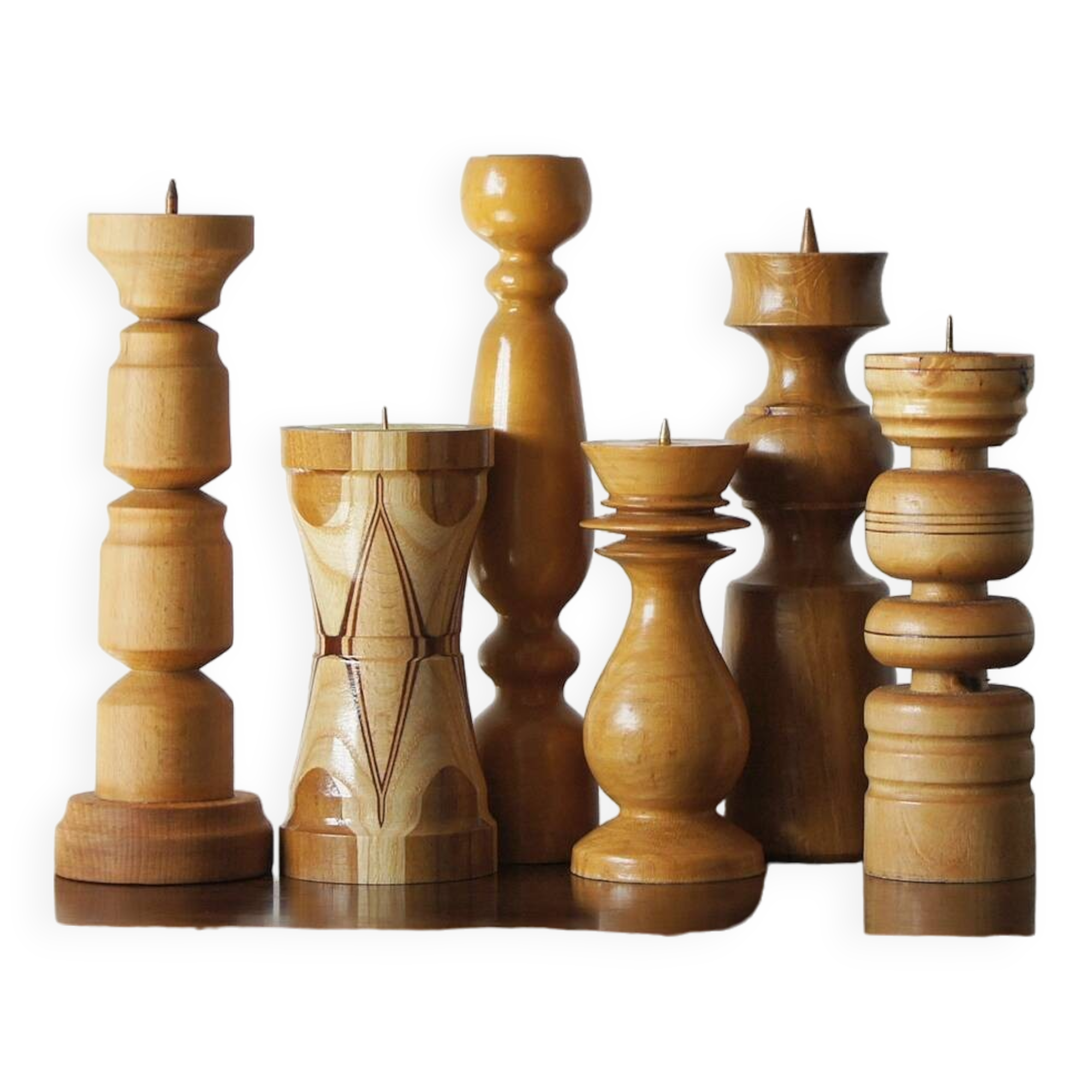 Scandinavian Wooden Candleholders, Set of 6