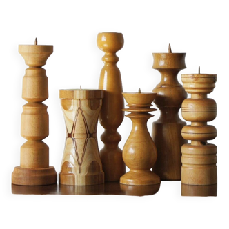 Scandinavian Wooden Candleholders, Set of 6