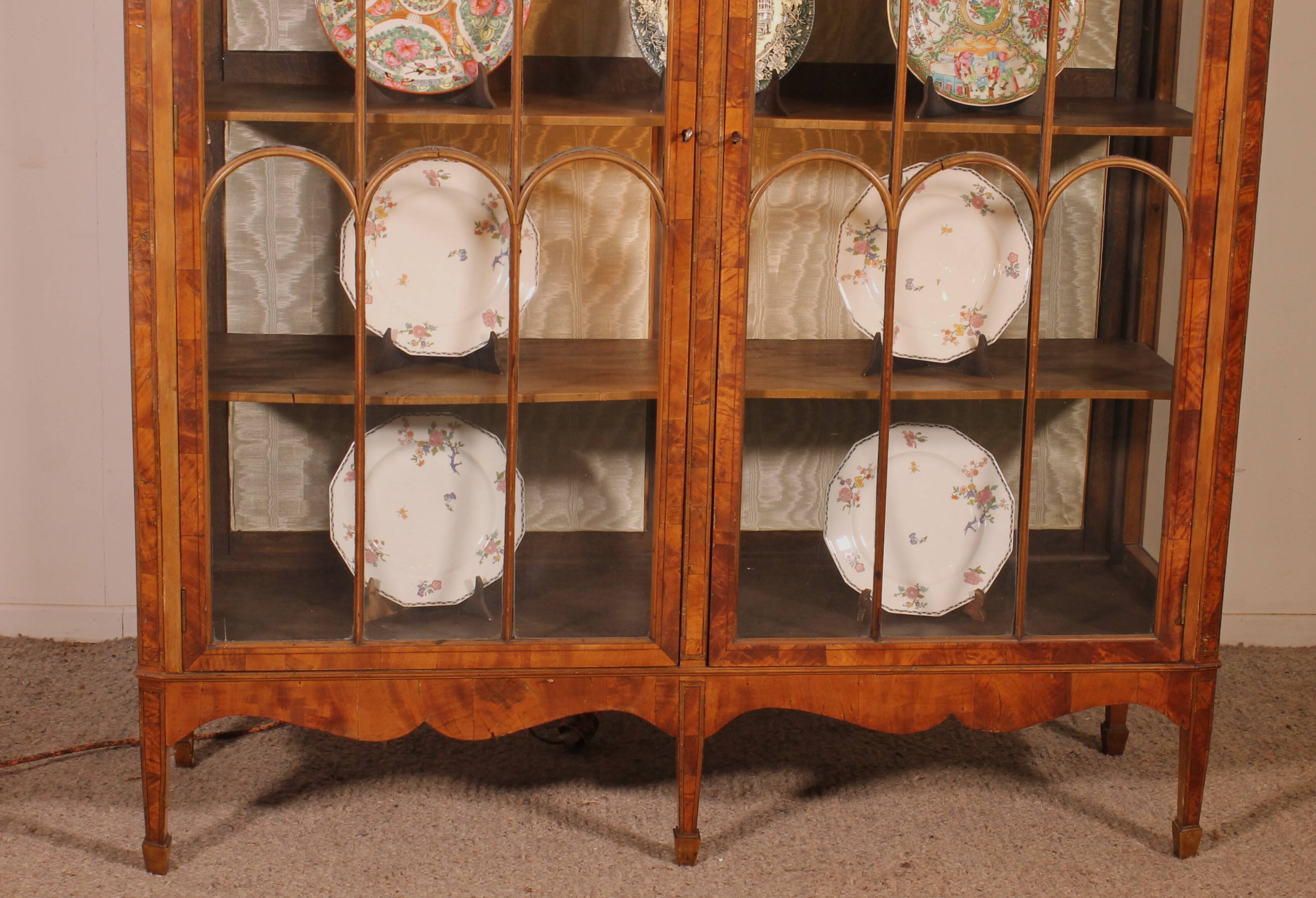 19th Century Mahogany and Burr Walnut Display Cabinet with Lighting