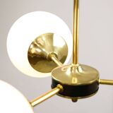 Mid-Century Modern Italian Chandelier in Brass and Opaline Glass, 1960s