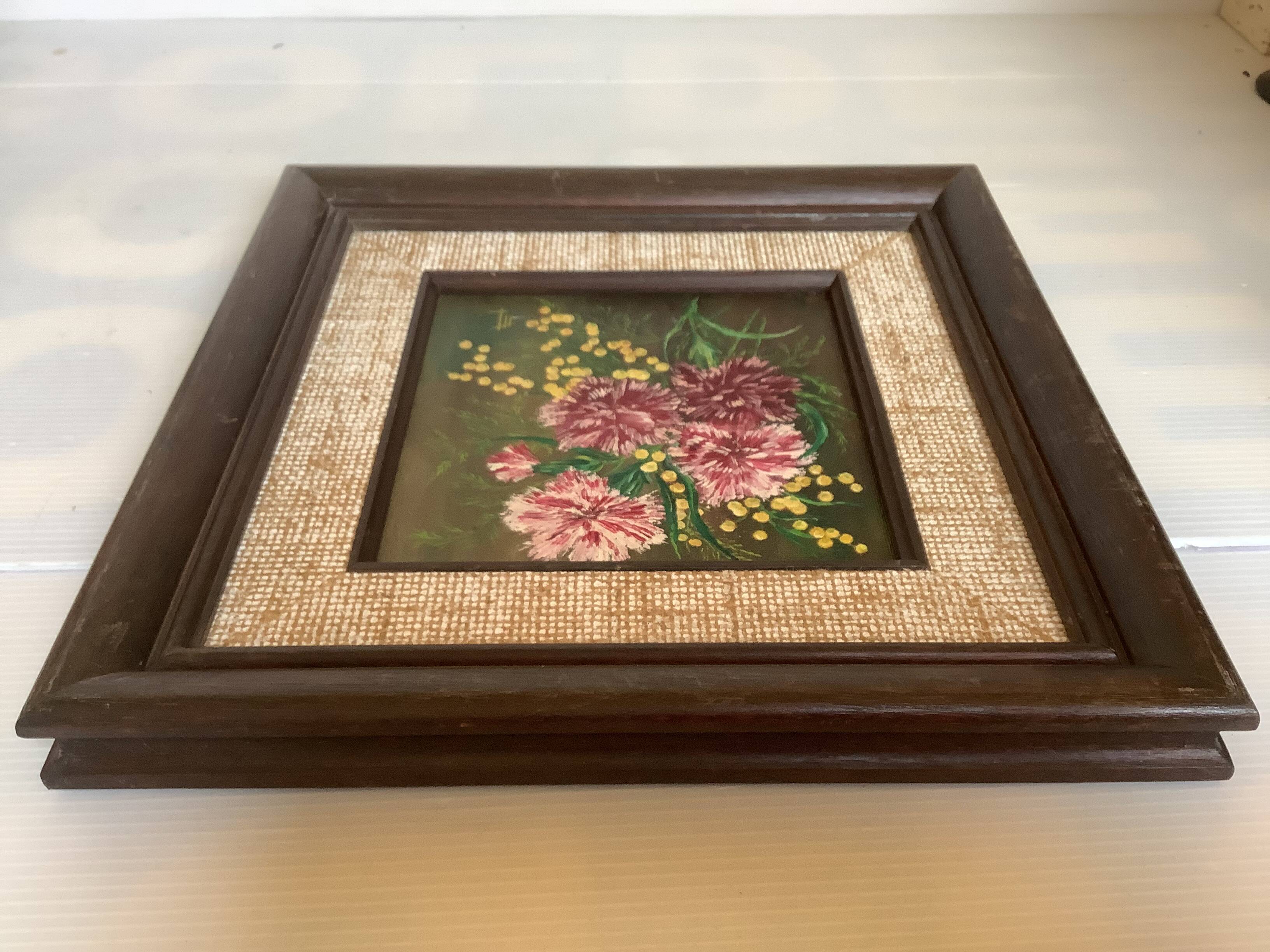 Tableau bouquet de fleurs huile sur carton signée