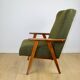Fauteuil design vintage loft vert olive bouclé haut