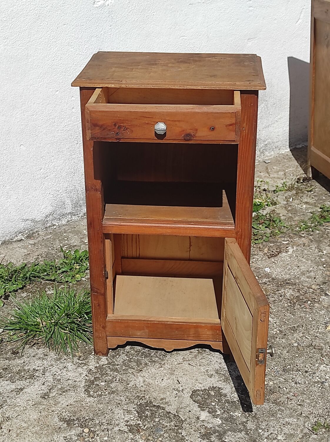 Pair of bedside tables sideboards one door one drawer in rustic fir art deco