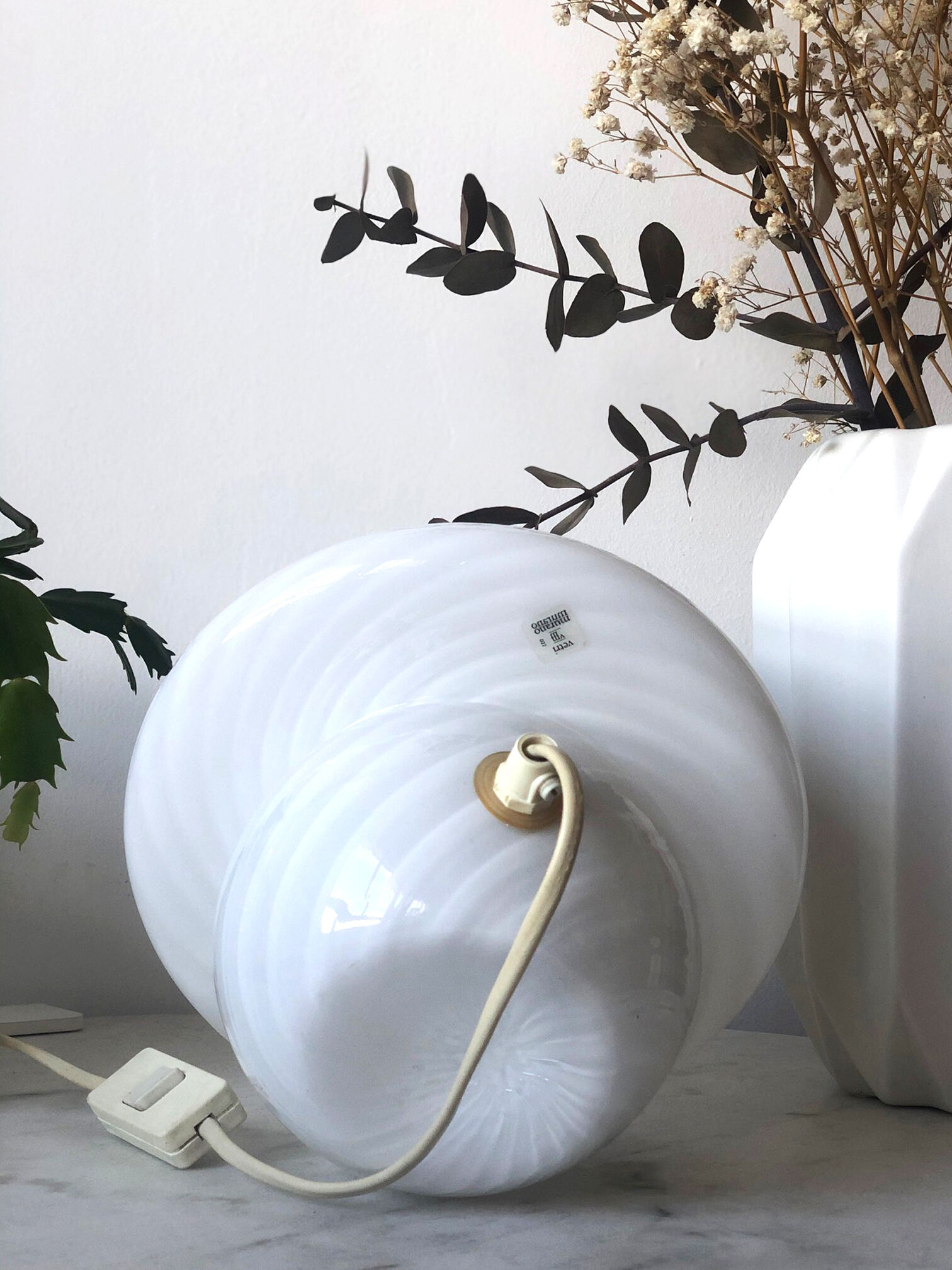 Murano "Vetri" white mushroom with touring stripes