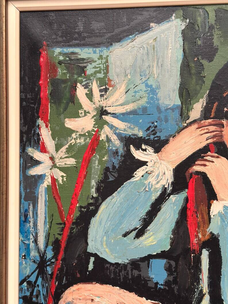 Original Swedish Oil on Canvas - "Portrait of a Young Woman" by M. Costa - Signed - Vintage and Framed - 82.5 × 67.3 cm