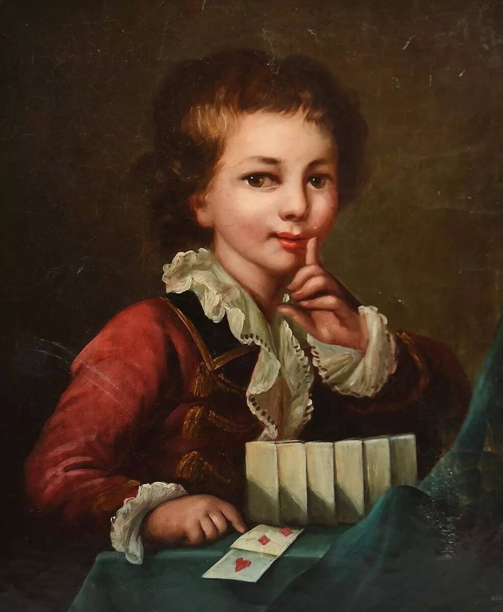 19th-Century Vintage Oil on Canvas Painting of a Young Boy