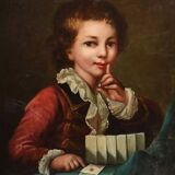 Peinture à l'huile sur toile vintage du XIXe siècle représentant un jeune garçon