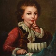 19th-Century Vintage Oil on Canvas Painting of a Young Boy