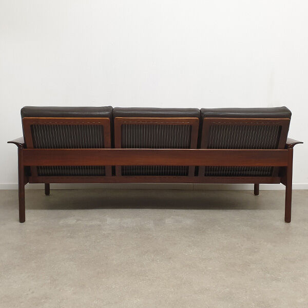 Hans olsen three seater sofa in leather and rosewood