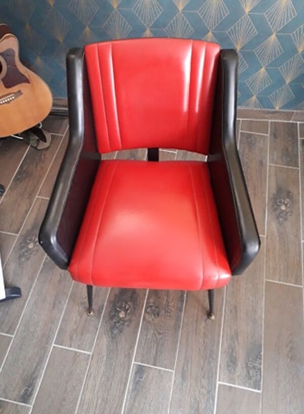 fauteuils cuir Années 50/60 Vintage Rouge Et Noir