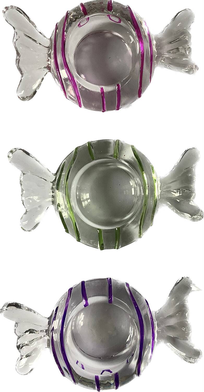 3 murano glass candy candle holders