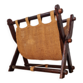 Porte-revues pliant bois et toile de jute - brutaliste