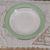 Round hollow plate in water green with a golden frieze, Cafés Lemaire.