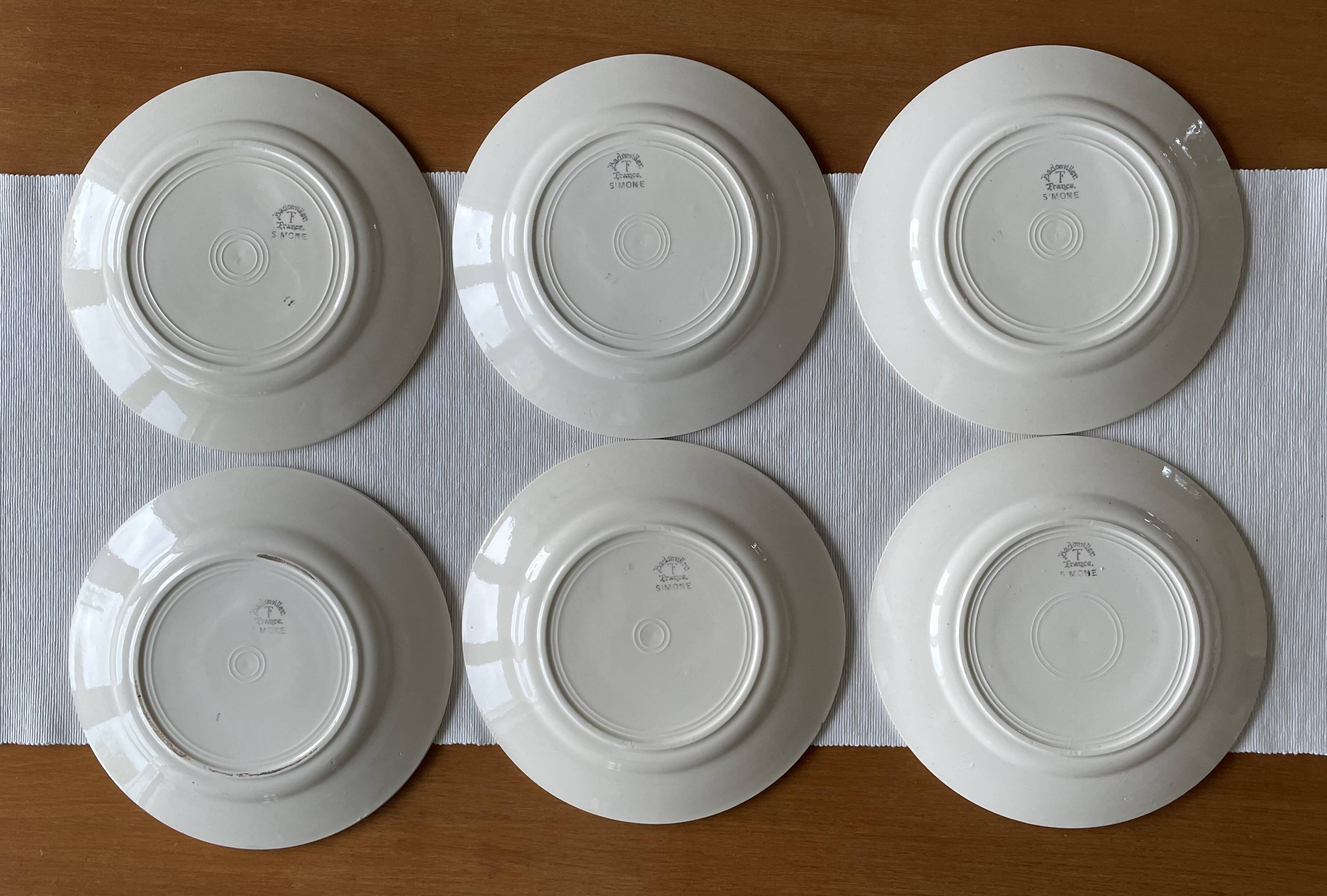 6 antique flat plates in faience from badonviller