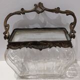 Boite ancienne verre laiton biscuits bonbon coffret