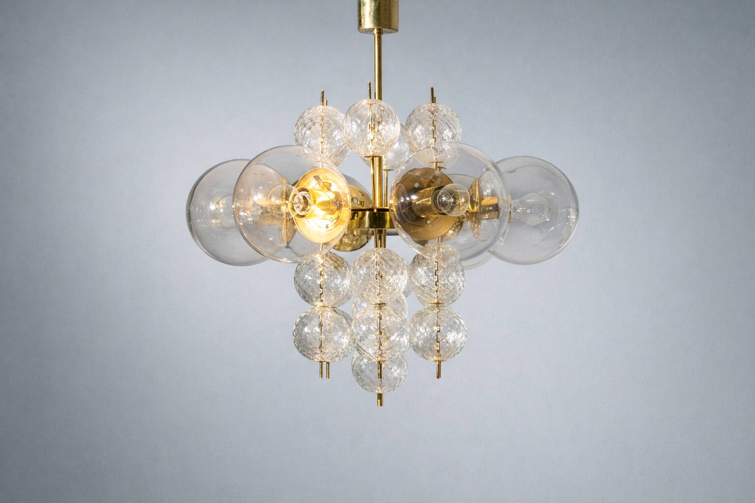 Mid-Century Brass and Glass Chandelier, Europe, 1960s