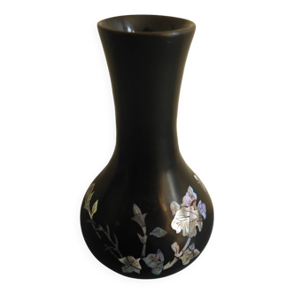 petit vase Vietnam bois laqué nacre déco vintage Vietnamese vase lacquered