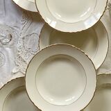 Set of 6 deep plates in old white and gold earthenware Moulin des loups Orchies ACC-6037