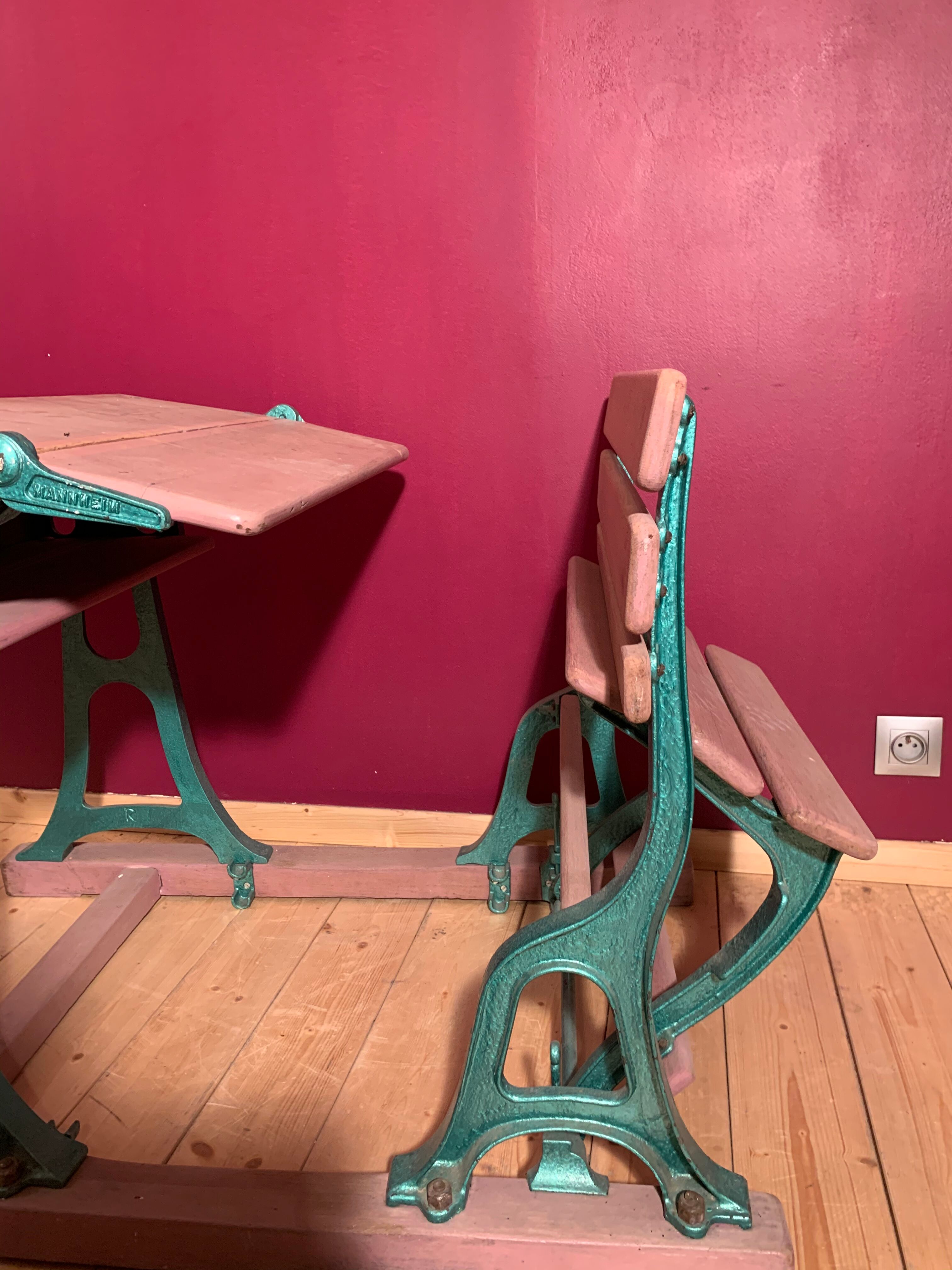 Cast iron and wood school desk