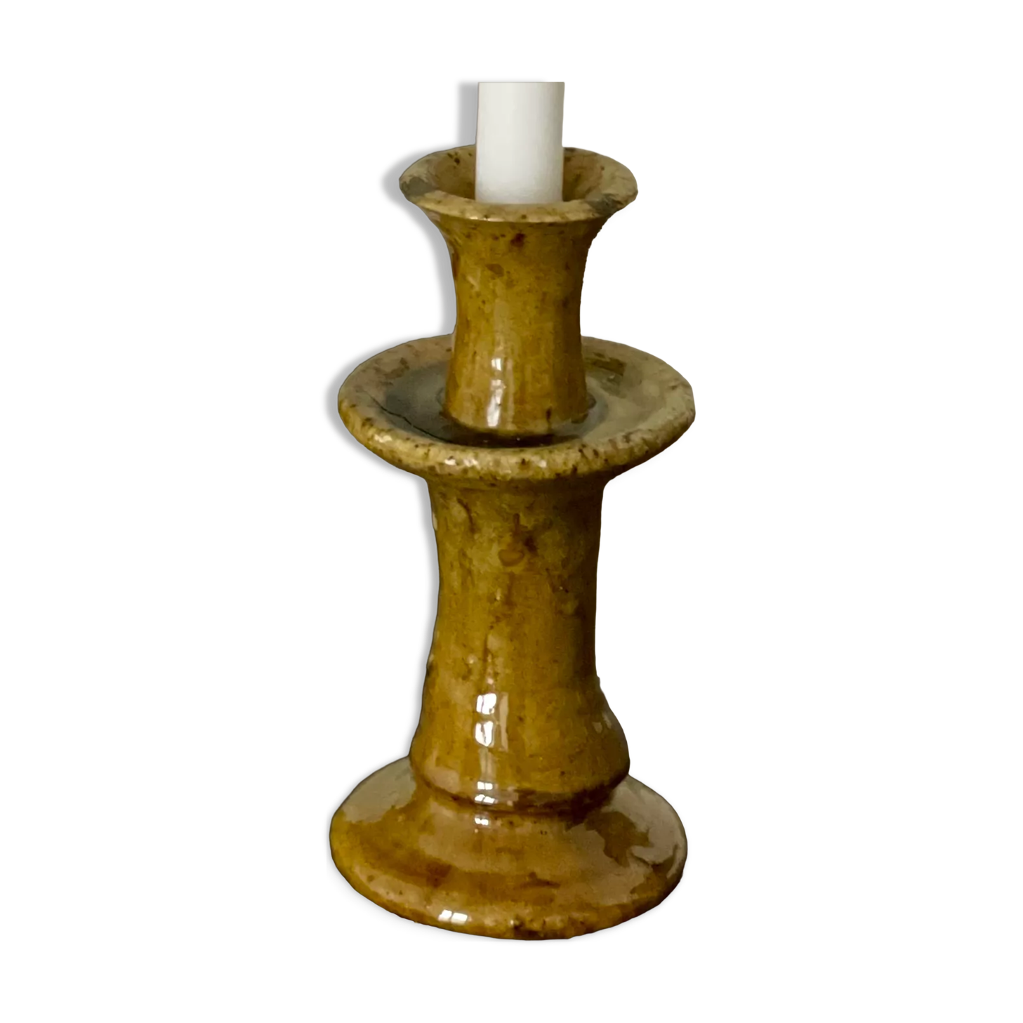 Tamegroute candlestick candlestick ocher yellow enamelled ceramic M H25cm