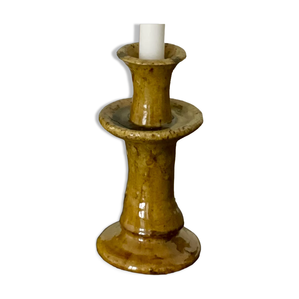 Bougeoir Ancien En Métal émaillé Jaune - Style Lampe Vintage - Occasion