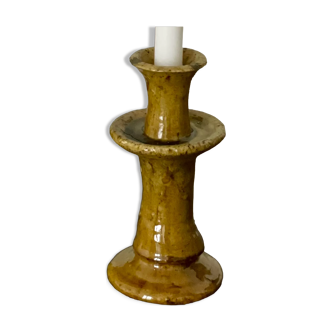 Bougeoir chandelier de Tamegroute céramique émaillé jaune ocre M H25cm