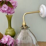 Elbow wall lamp with vintage holophane glass shade