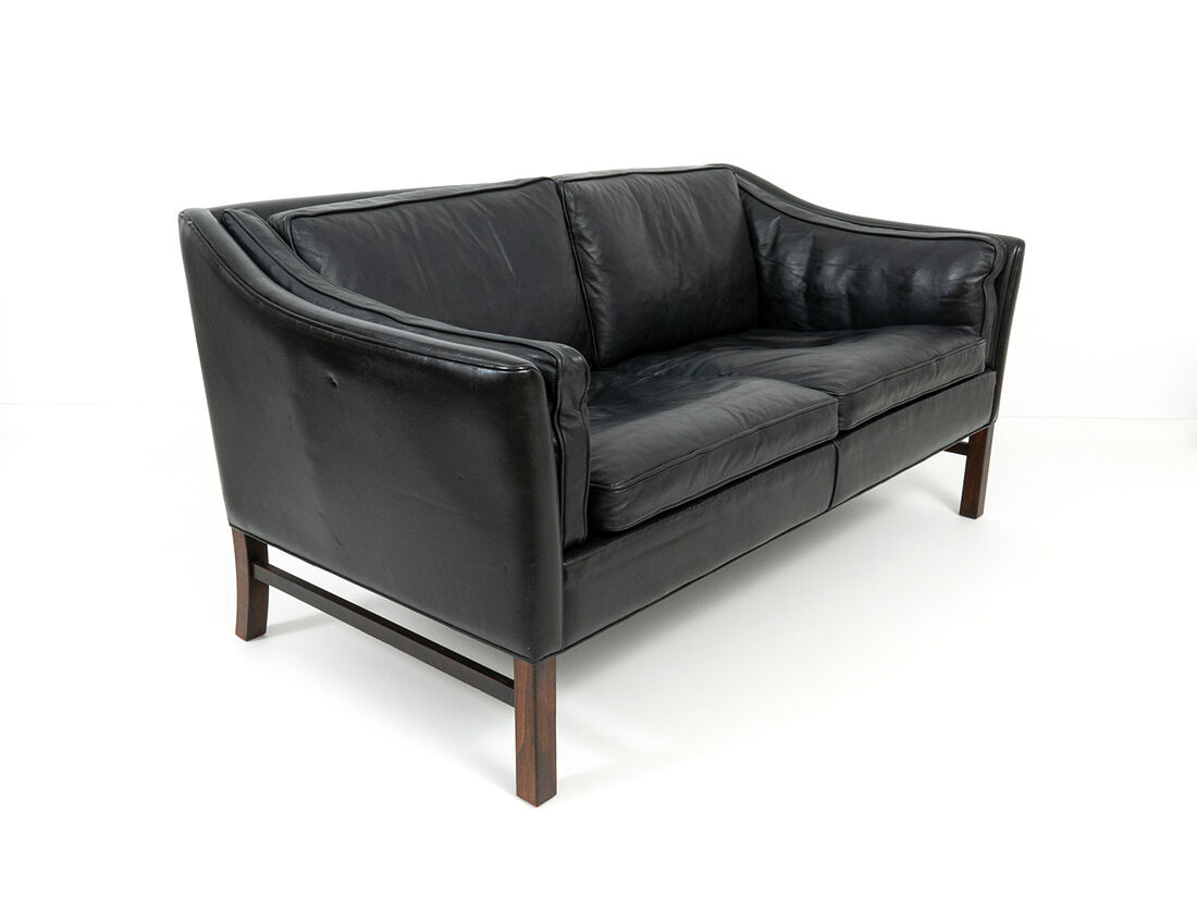 Vintage Danish Black Leather 2-Seater Sofa from Grant Mobelfabrik
