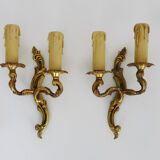 Old pair of wall sconces with double fires in real bronze, acanthus leaf. Year 50