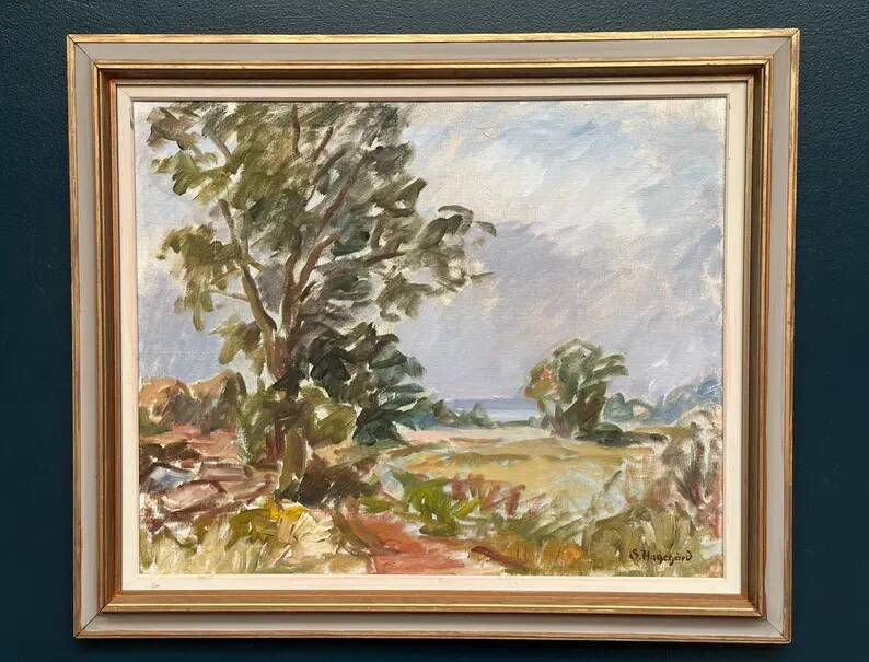 Original Swedish Oil on Canvas – “Landscape” by Sigurd Hagegård – Signed – Vintage & Framed – 62 × 53 cm (24.4" × 20.9")