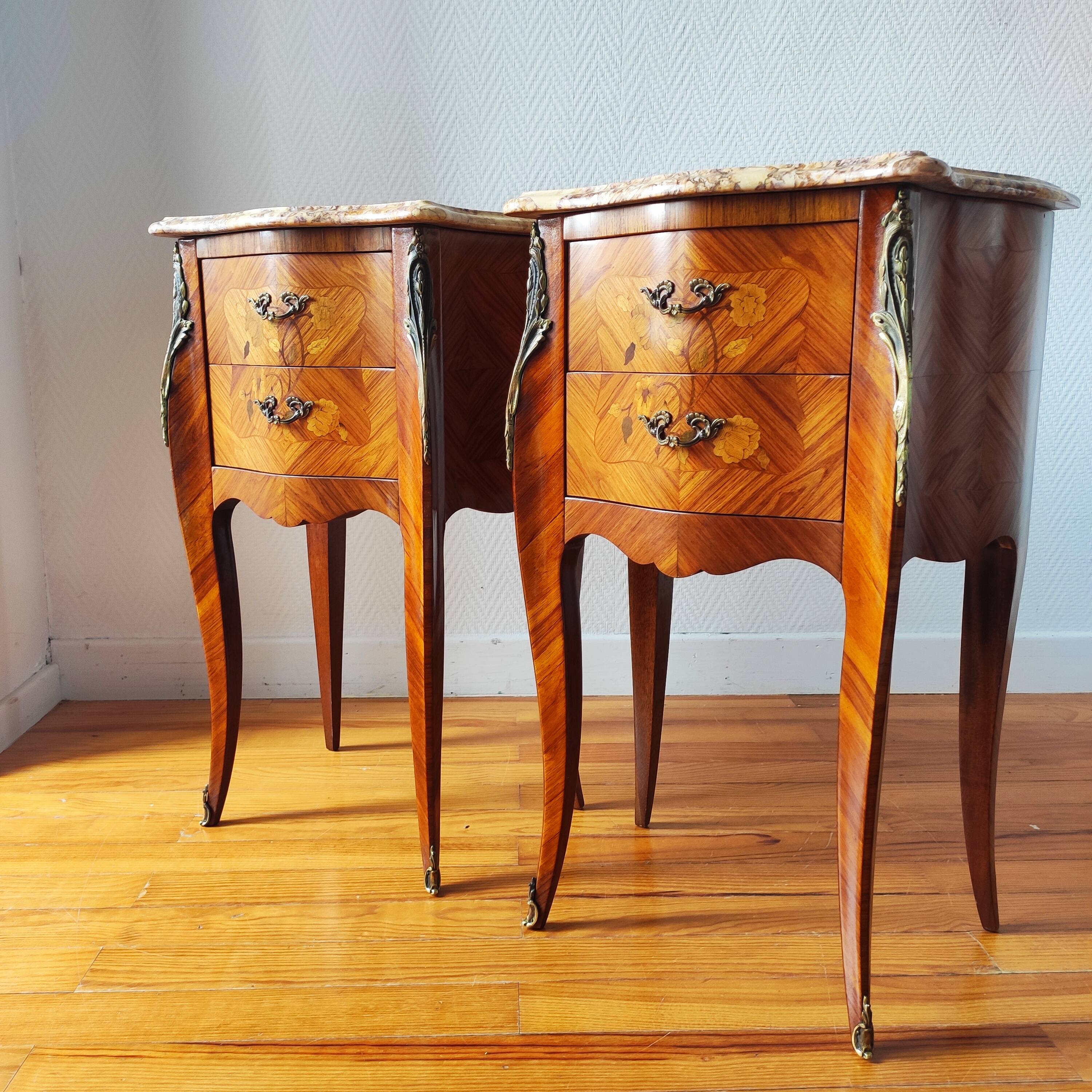 Pair of French Louis XV style bedside tables.