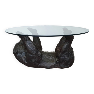 Cadre de table basse en bronze avec un ours finement détaillé.