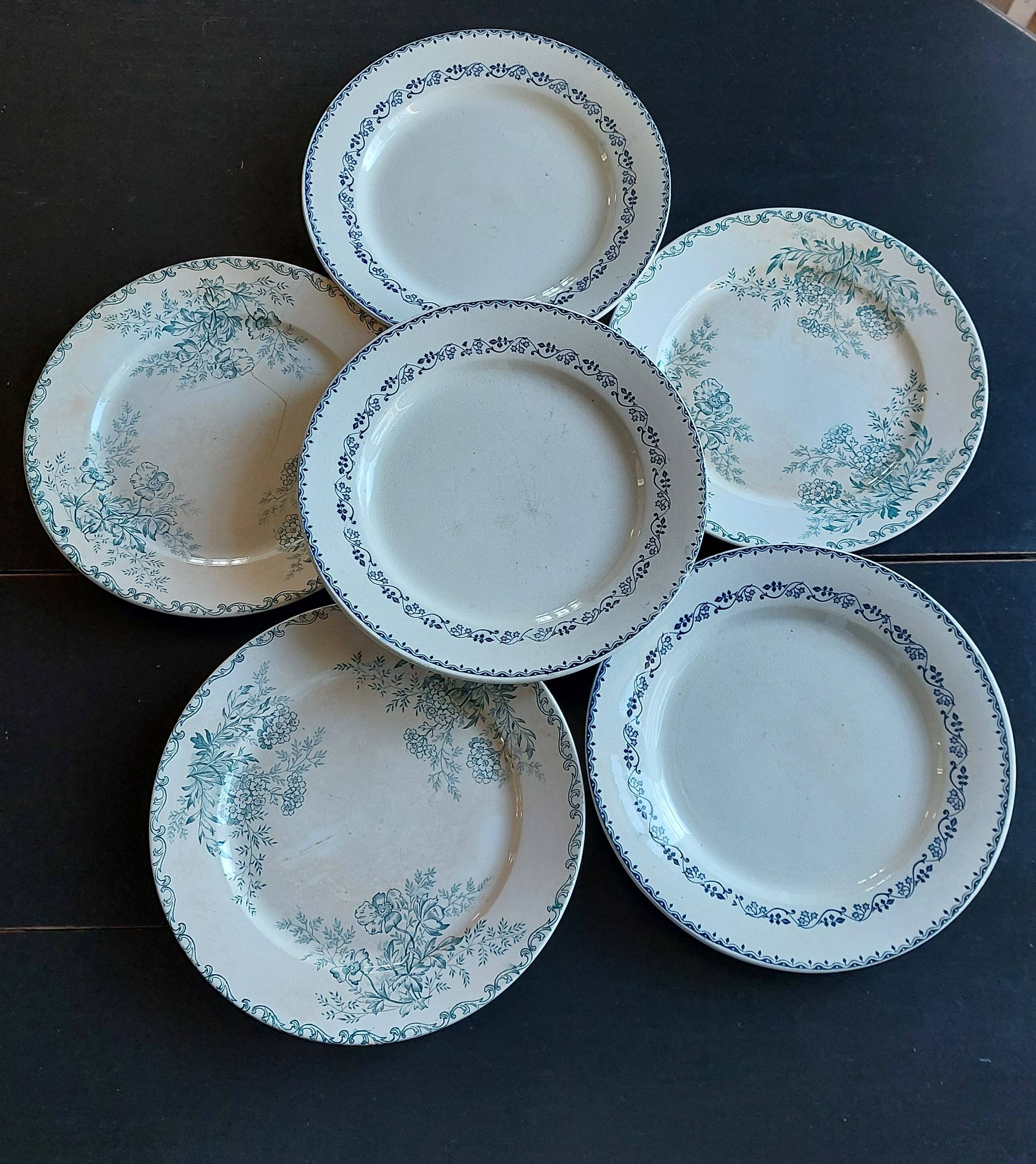 Iron Earth plates blue green tones mismatched lot