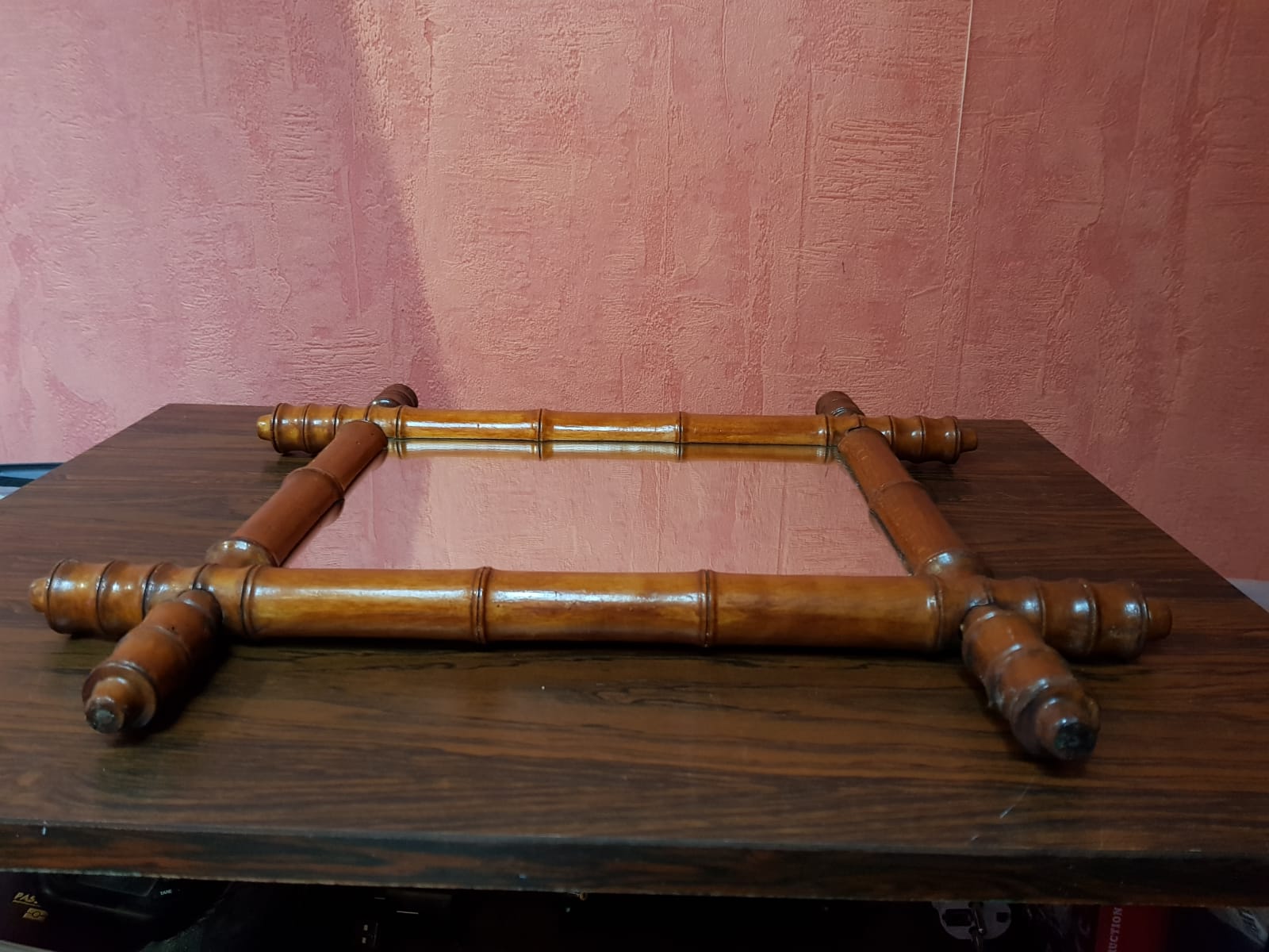 Old bamboo style wooden mirror vintage decoration