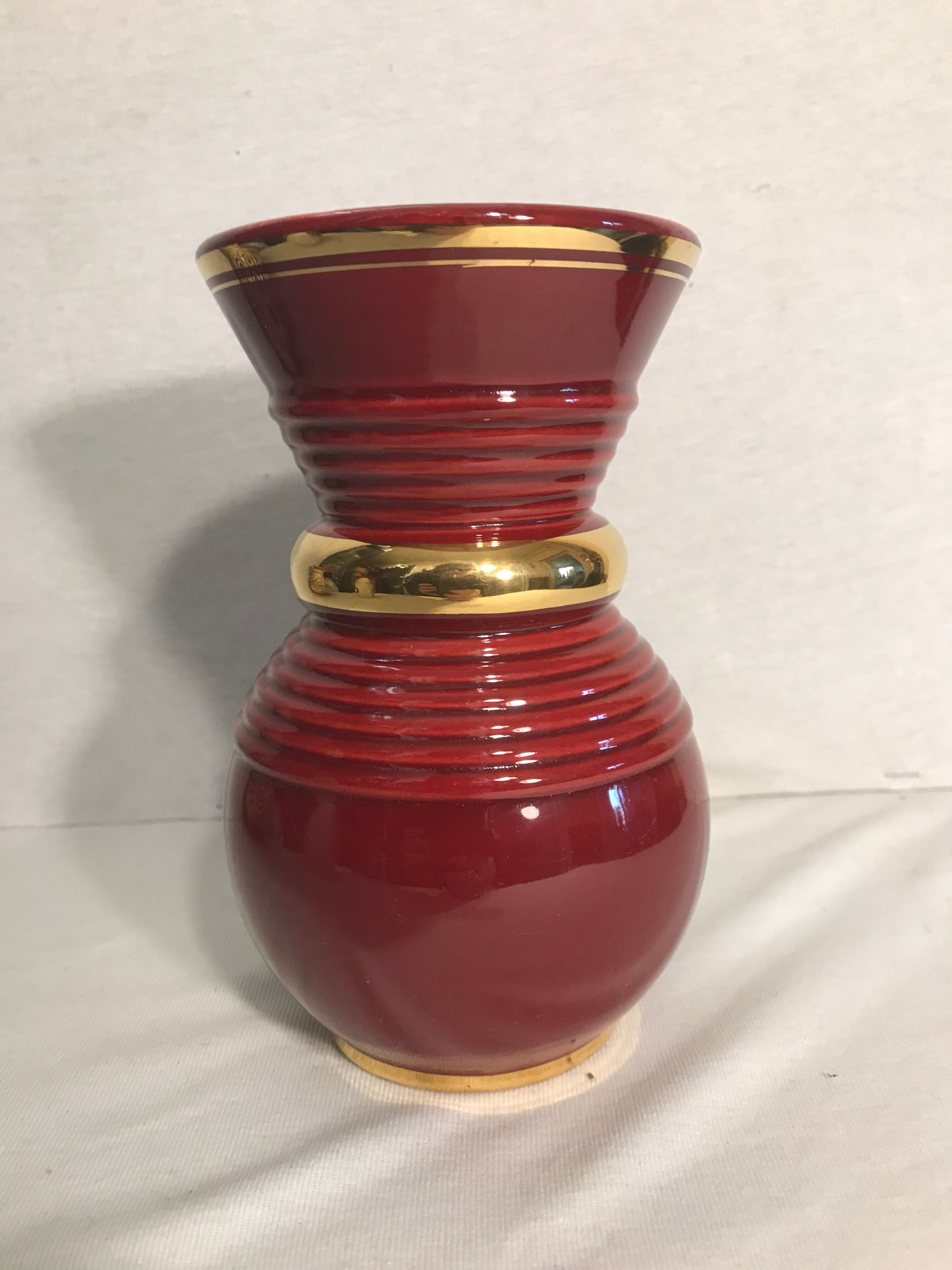 Old Vase Vallauris ceramic red & gold Decoration 70s Vintage