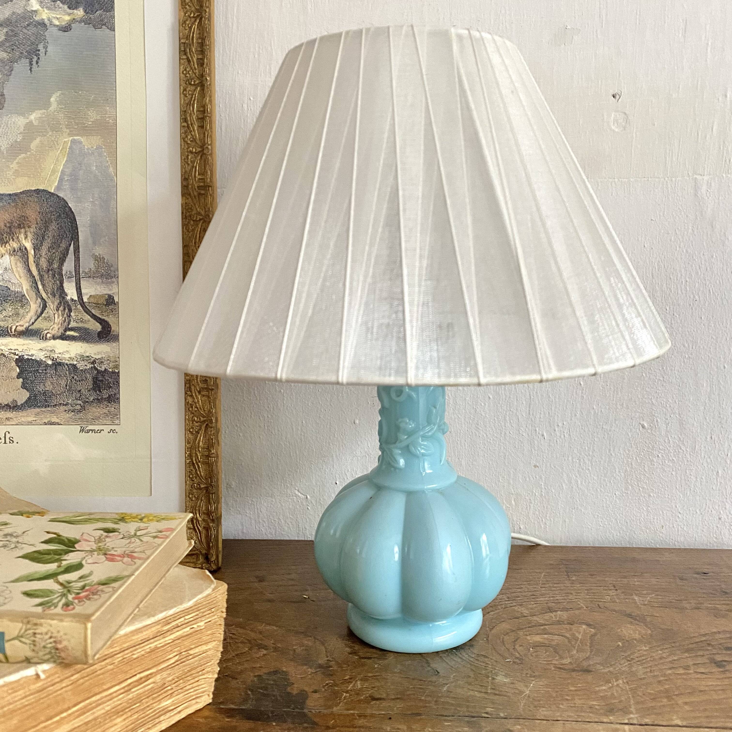 Sky blue opaline bedside lamp