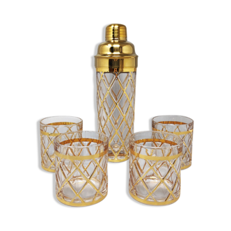 2000s cocktail shaker with 4 glasses by Altuzarra. Made in Usa