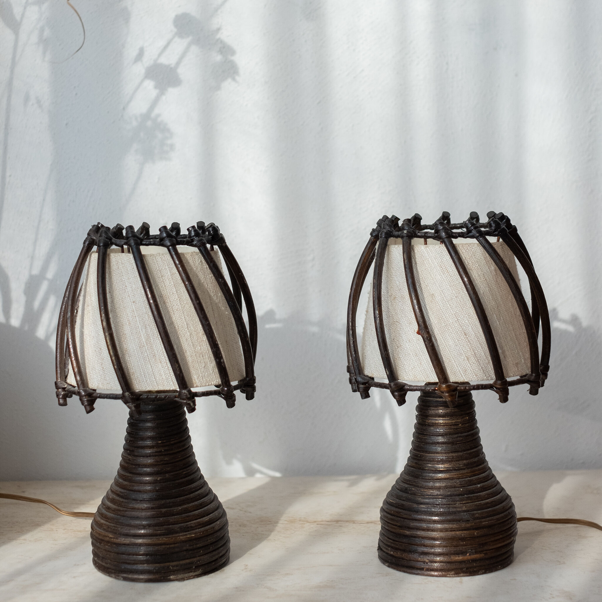 Pair of rattan lamps