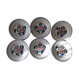 Set de 6 assiettes plates faïence st amand modèle cécile