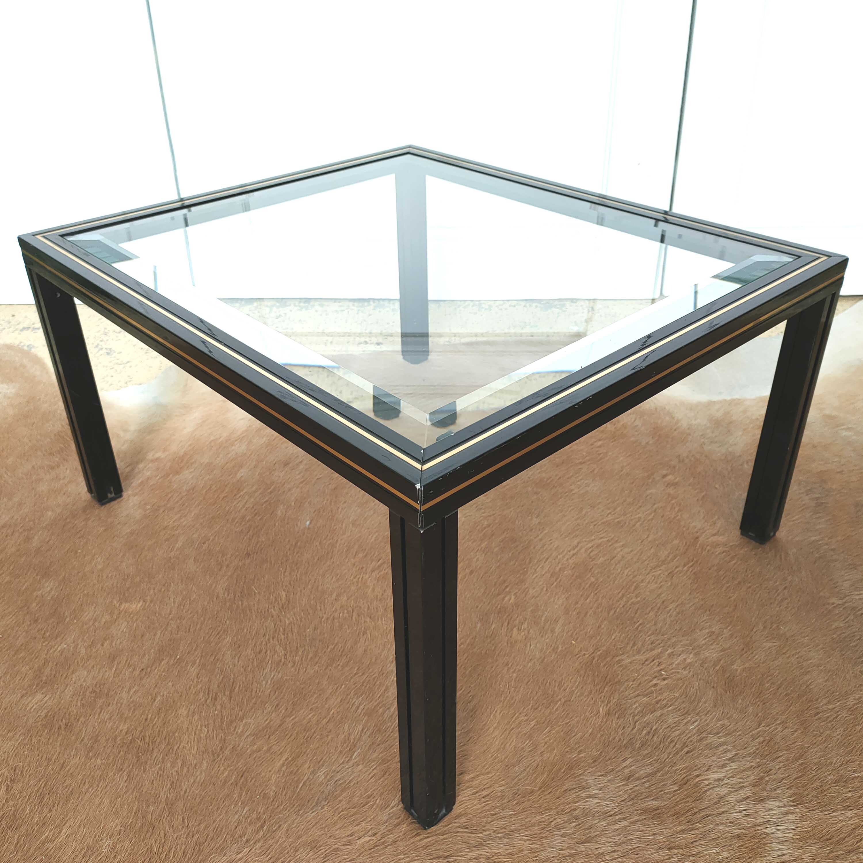 Coffee table beveled glass and black and gold metal