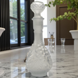 Vintage 1950s French Frosted Glass Decanter - Embossed Grapevine