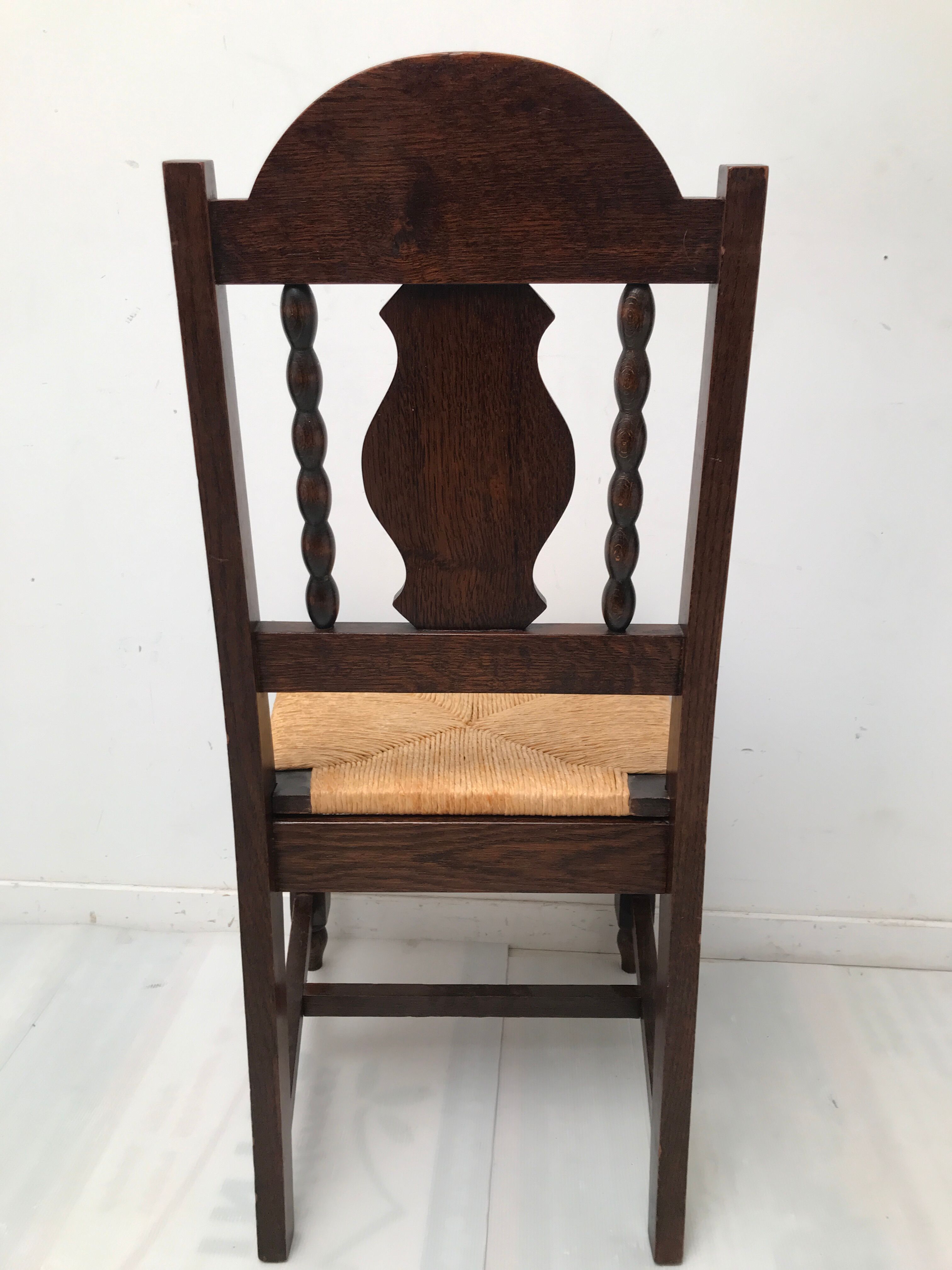 Set of 6 vintage straw and turned wood chairs