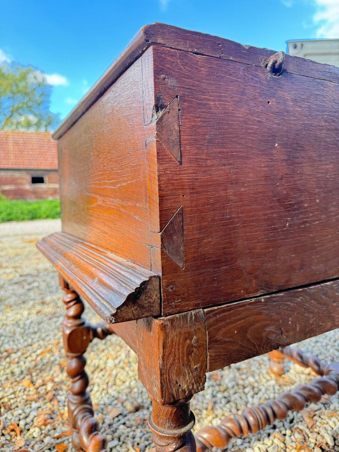 Wedding Chest and its Twisted Base in Oak 17th Century