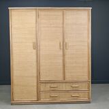 Armoire vintage italienne en rotin et bambou, années 1960