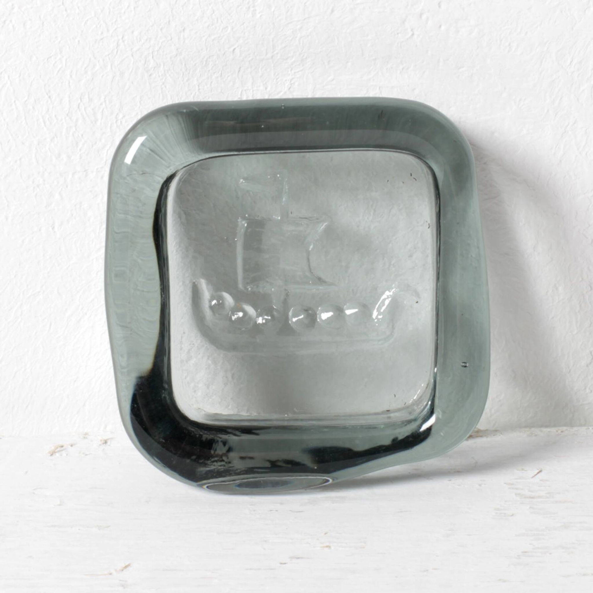 Pressed Glass Small Grey Trinket Plate / Viking Ship by Richard Duborgh